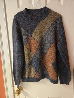 Women's Blue Multi-Color Wool Blend Sweater